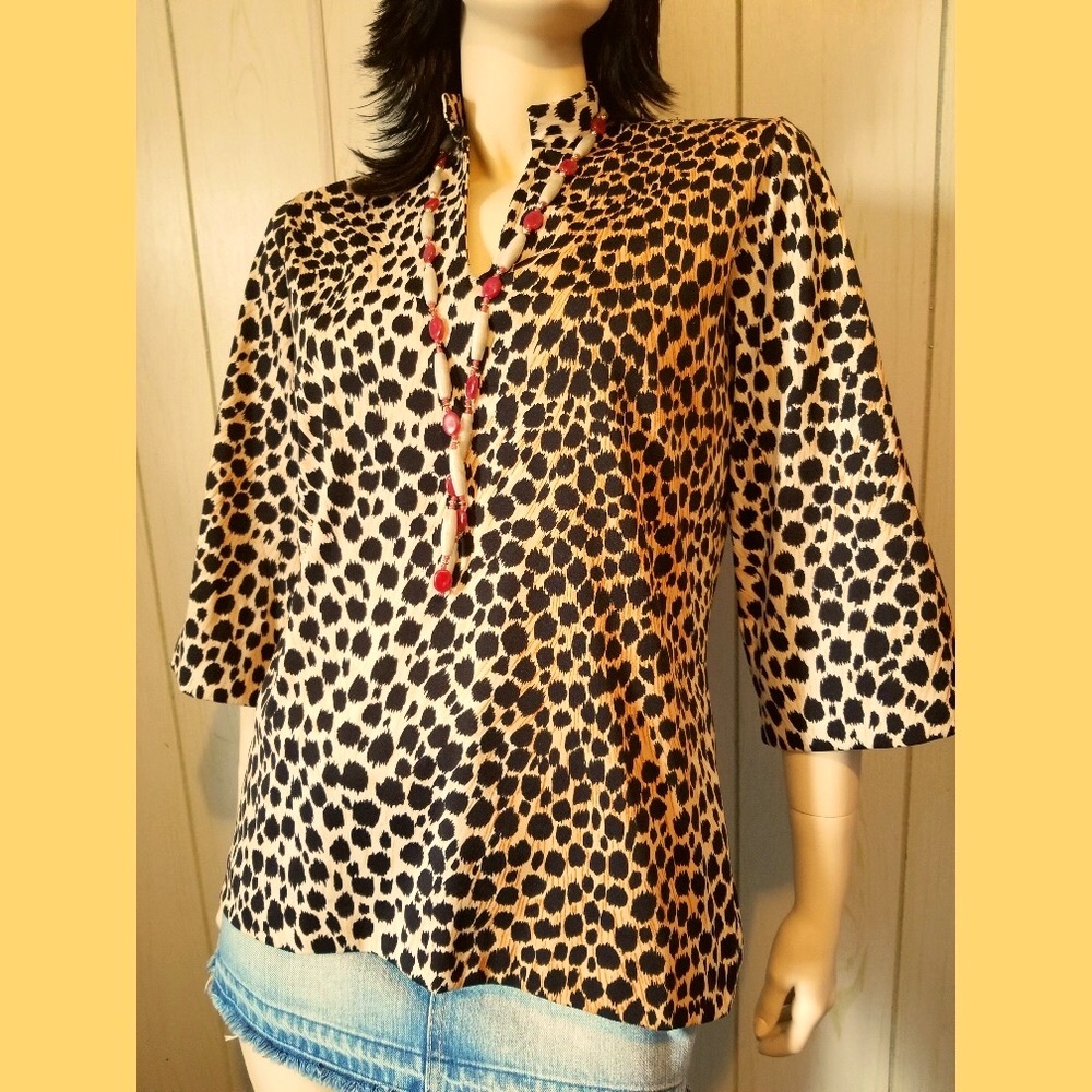 VTG 70s Leopard Print Flairy Bell Sleeve V-neck Top
